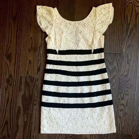 BCBGMaxAzria Renata Ivory Combo Dress Stripe Lace Size 6 - Picture 2 of 16